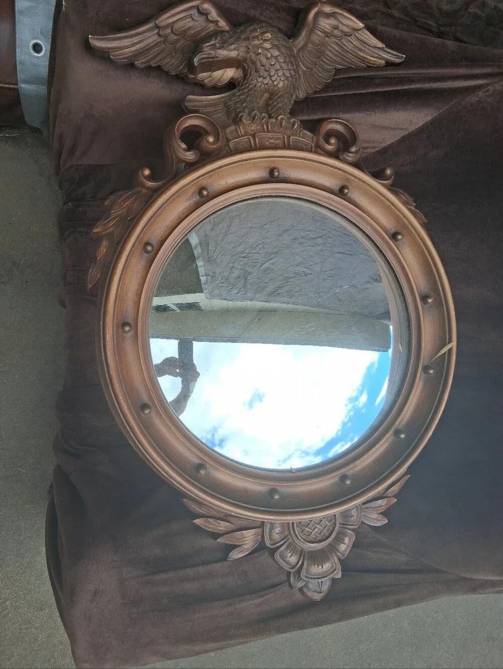 Vintage Bronze Eagle Round Wall Mirror - Decorative Home Accent